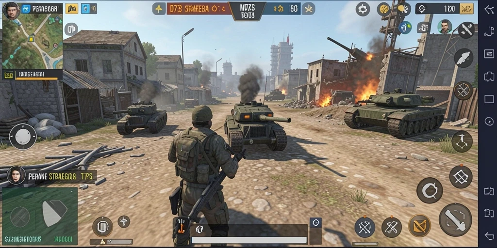 Screenshot D73 menunjukkan aksi pertempuran intens dalam mode TPS.