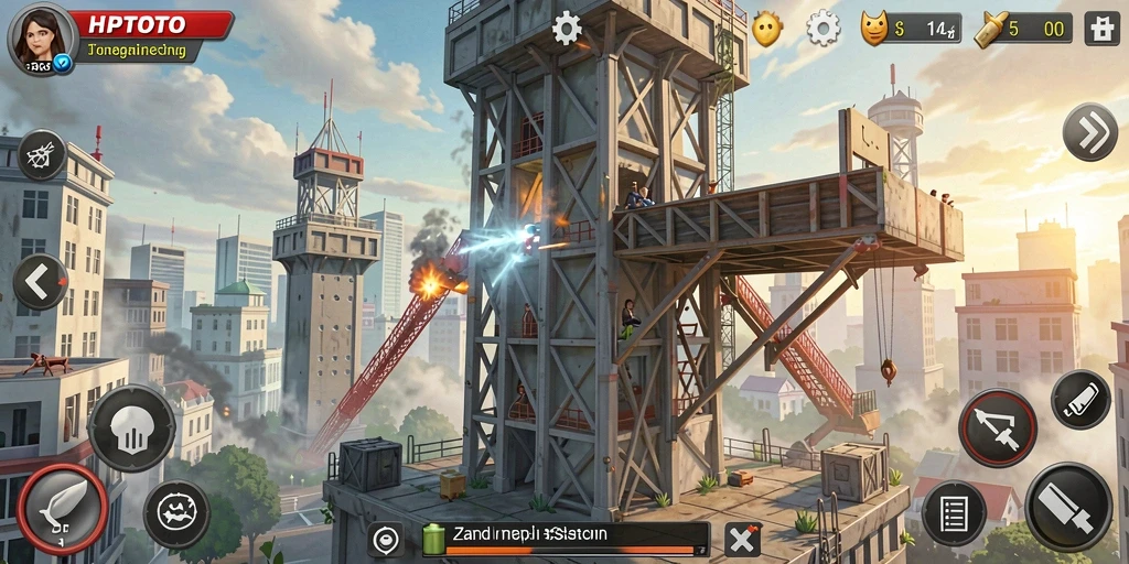 Tampilan gameplay HPTOTO dengan menara dan musuh beragam.