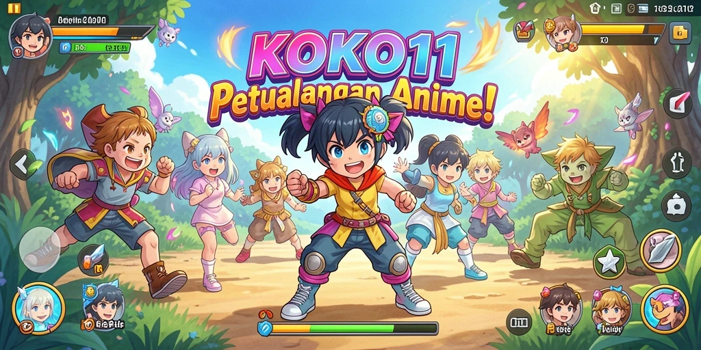 Tampilan utama gameplay KOKO11 yang menampilkan karakter anime beraksi.