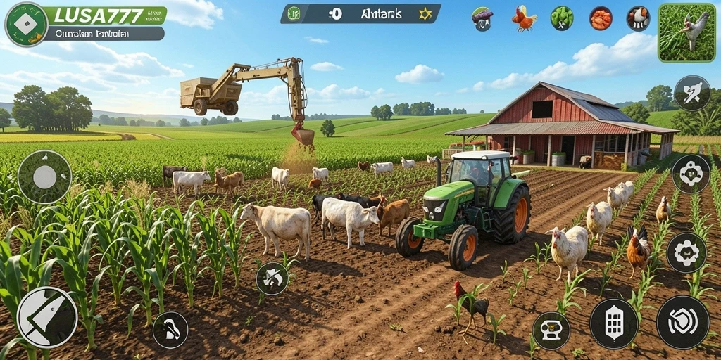 Screenshot gameplay LUSA777 menunjukkan aksi seru bertani dan mengelola lahan.
