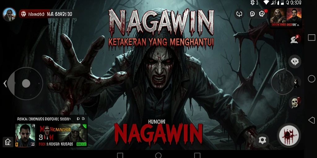 Screenshot gameplay NAGAWIN menunjukkan suasana seram yang menegangkan.