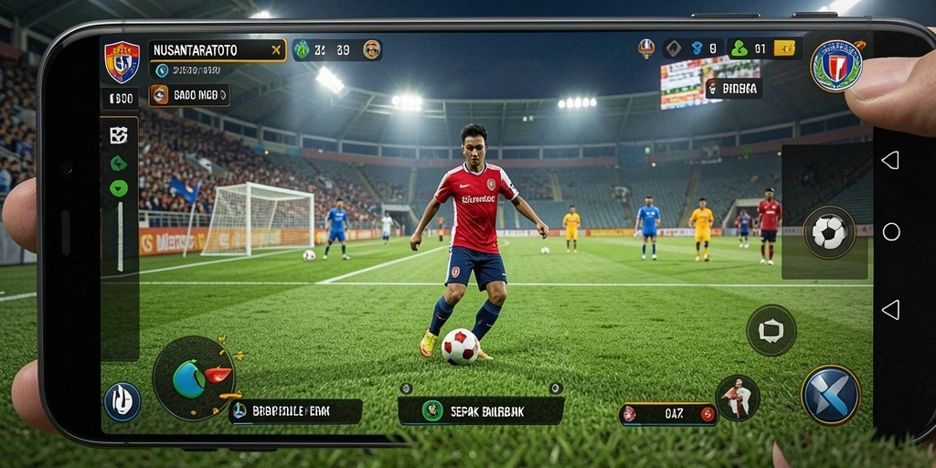 Tampilan utama gameplay NUSANTARATOTO dengan aksi sepak bola yang menegangkan.