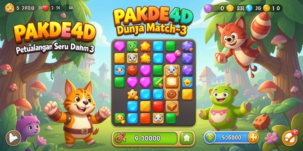 Tampilan gameplay seru dalam game PAKDE4D yang penuh tantangan Match-3.