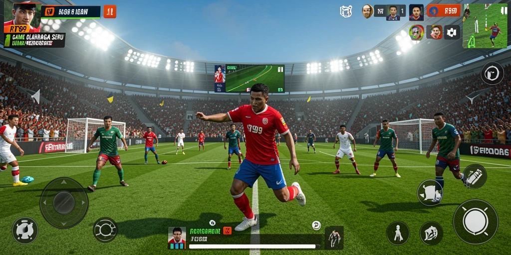 Tampilan gameplay seru dalam RT99 yang menampilkan aksi olahraga.
