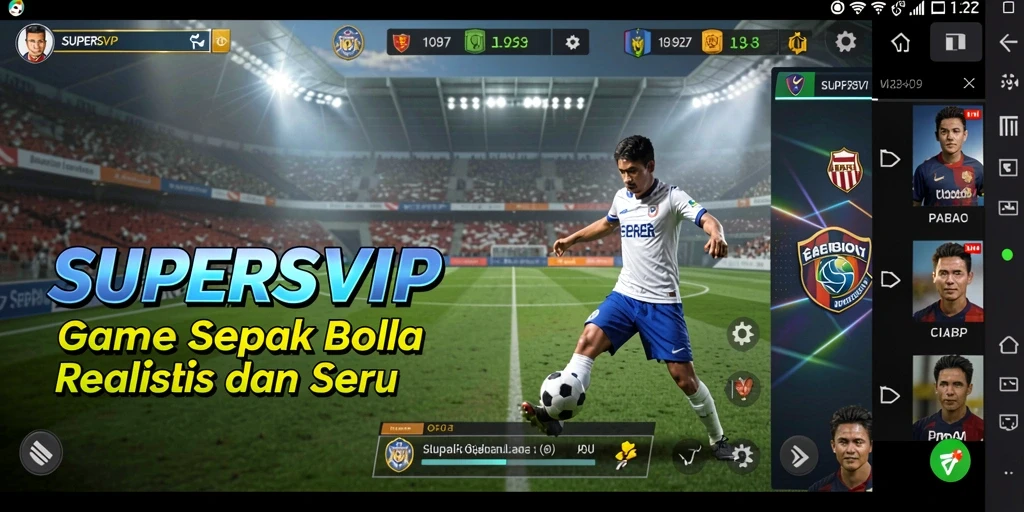 Gameplay seru SUPERSVIP dengan aksi sepak bola menegangkan.